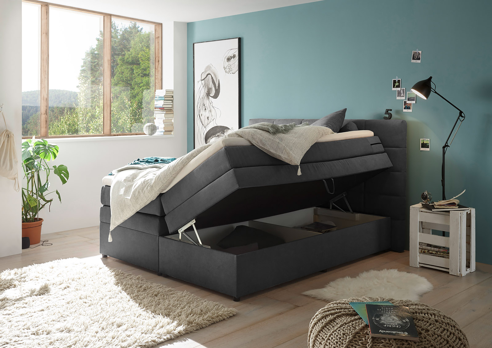 Boxspringbett Tacoma 4, Gr. 160/180 x 200 cm, Farbe Anthrazit