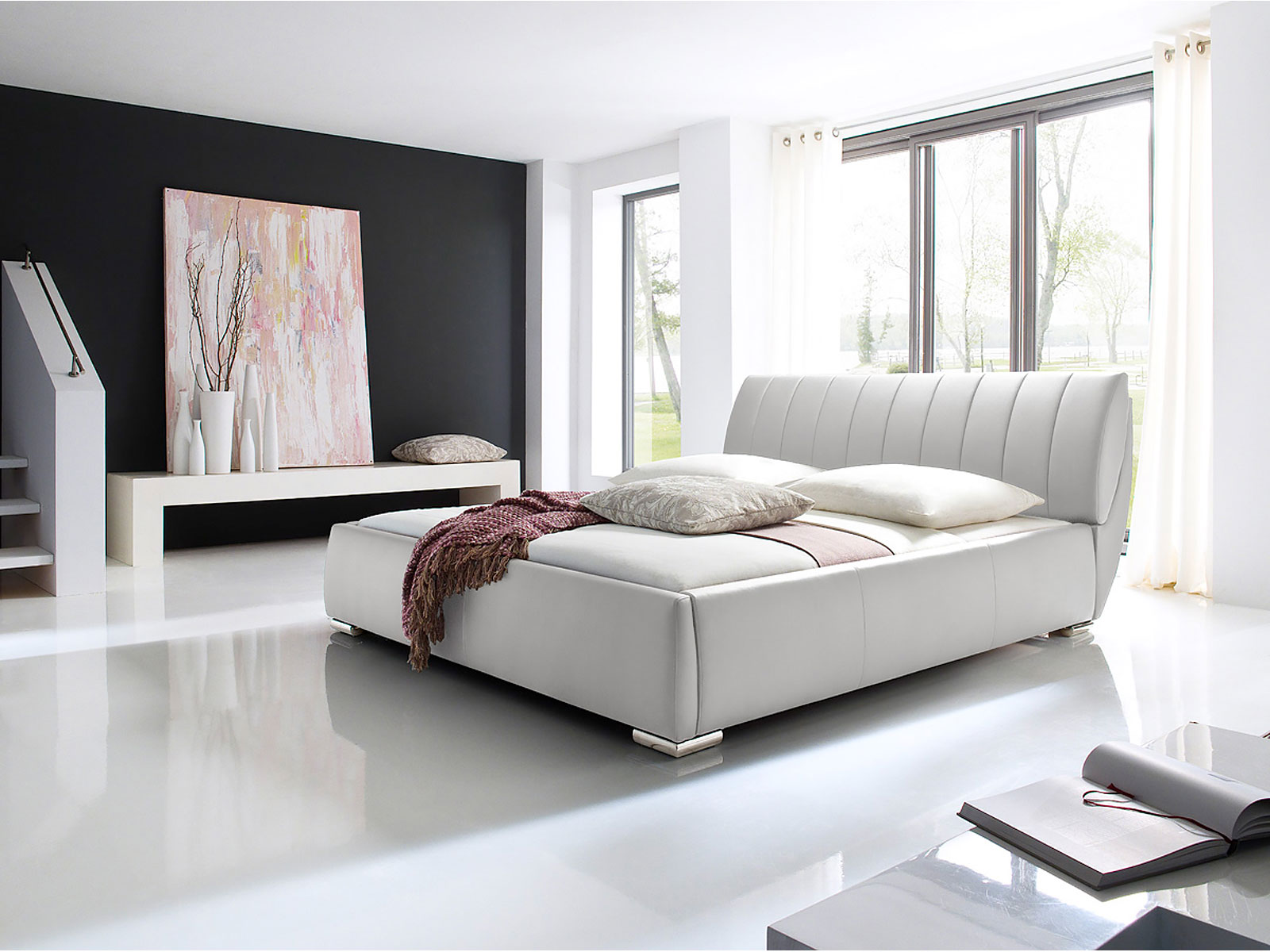 Polsterbett Bern, Kunstleder Weiß