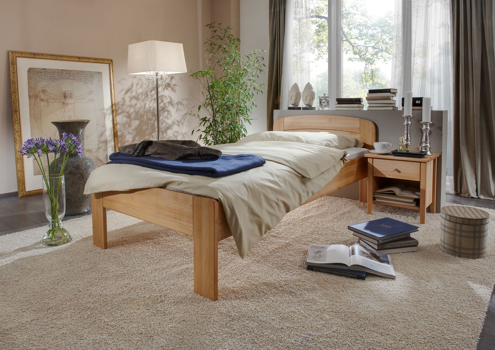 Comfortbett III mit normalem Fußteil, Buche massiv geölt,