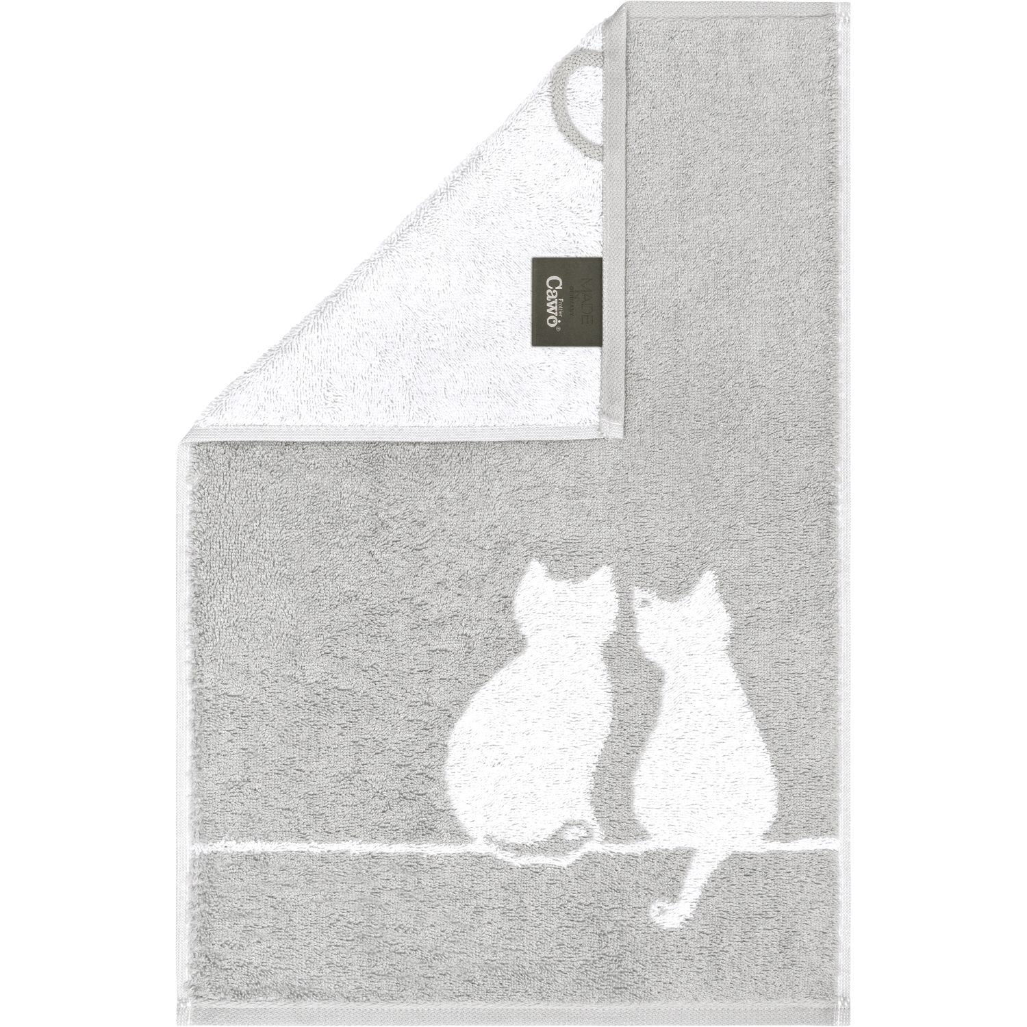 Cawö " You & Me" Gästetuch (Cute Cats Edition) - Platin-Weiß