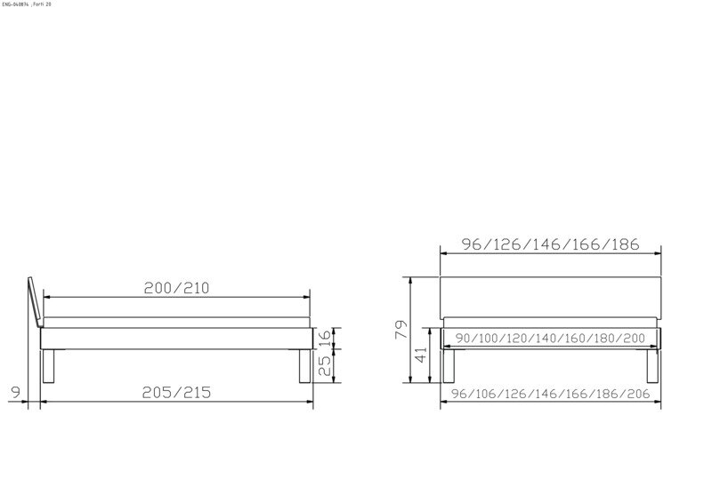 Maße bei Fußhöhe 25 cm