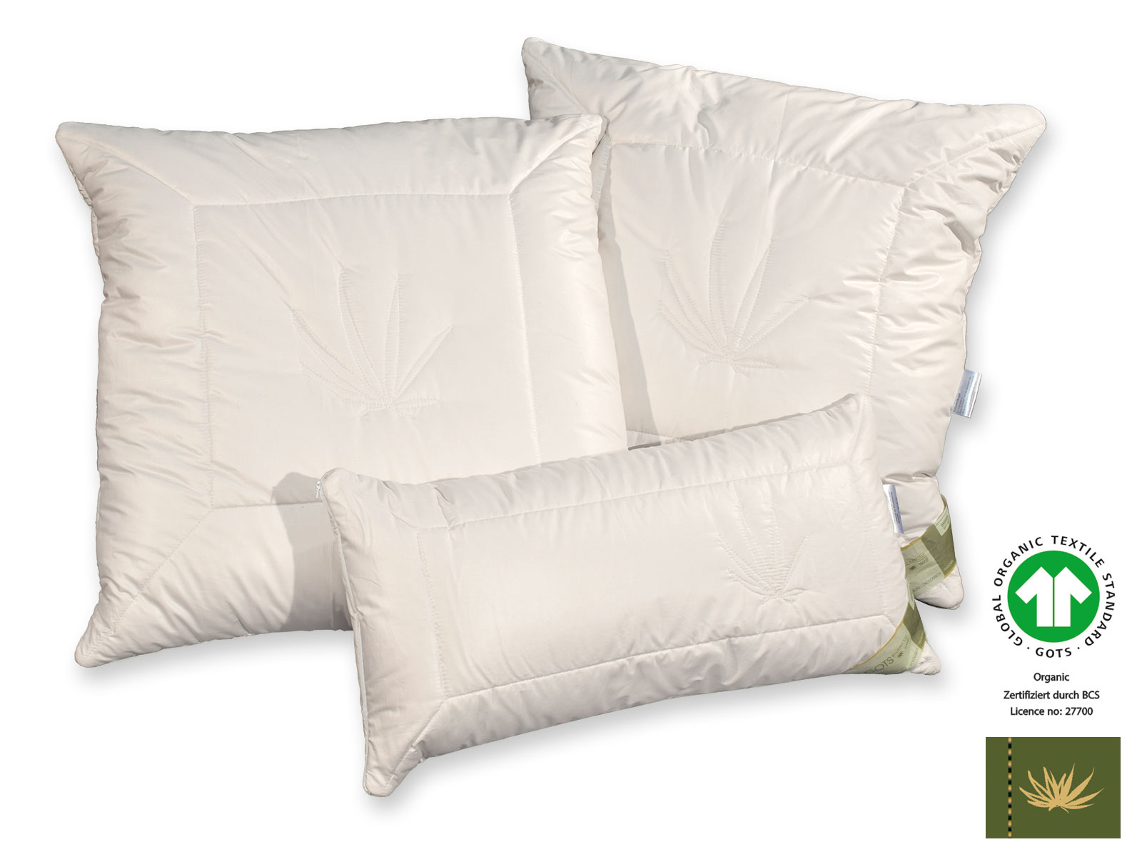 Bio-Hanf GOTSorganic Kopfkissen mit Schurwollkugeln, 40 x 80 cm und 80 x 80 cm