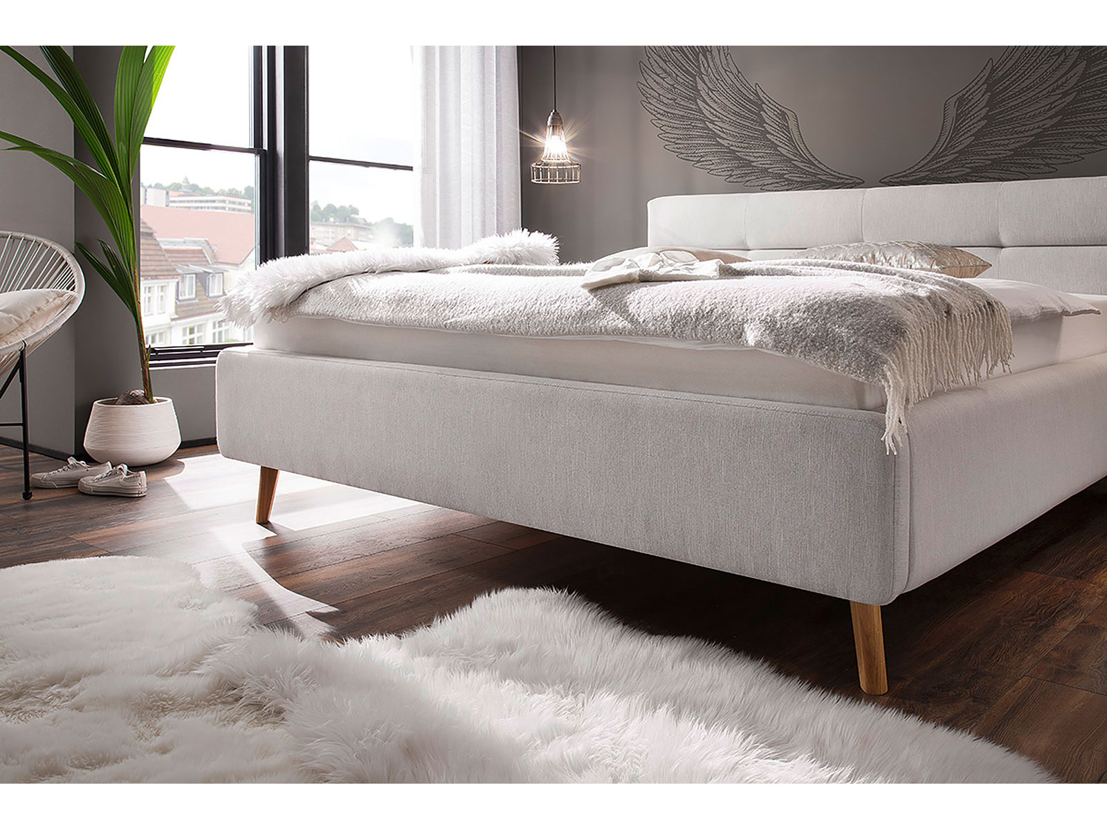 Polsterbett Lotte, Farbe Hellgrau, Detail