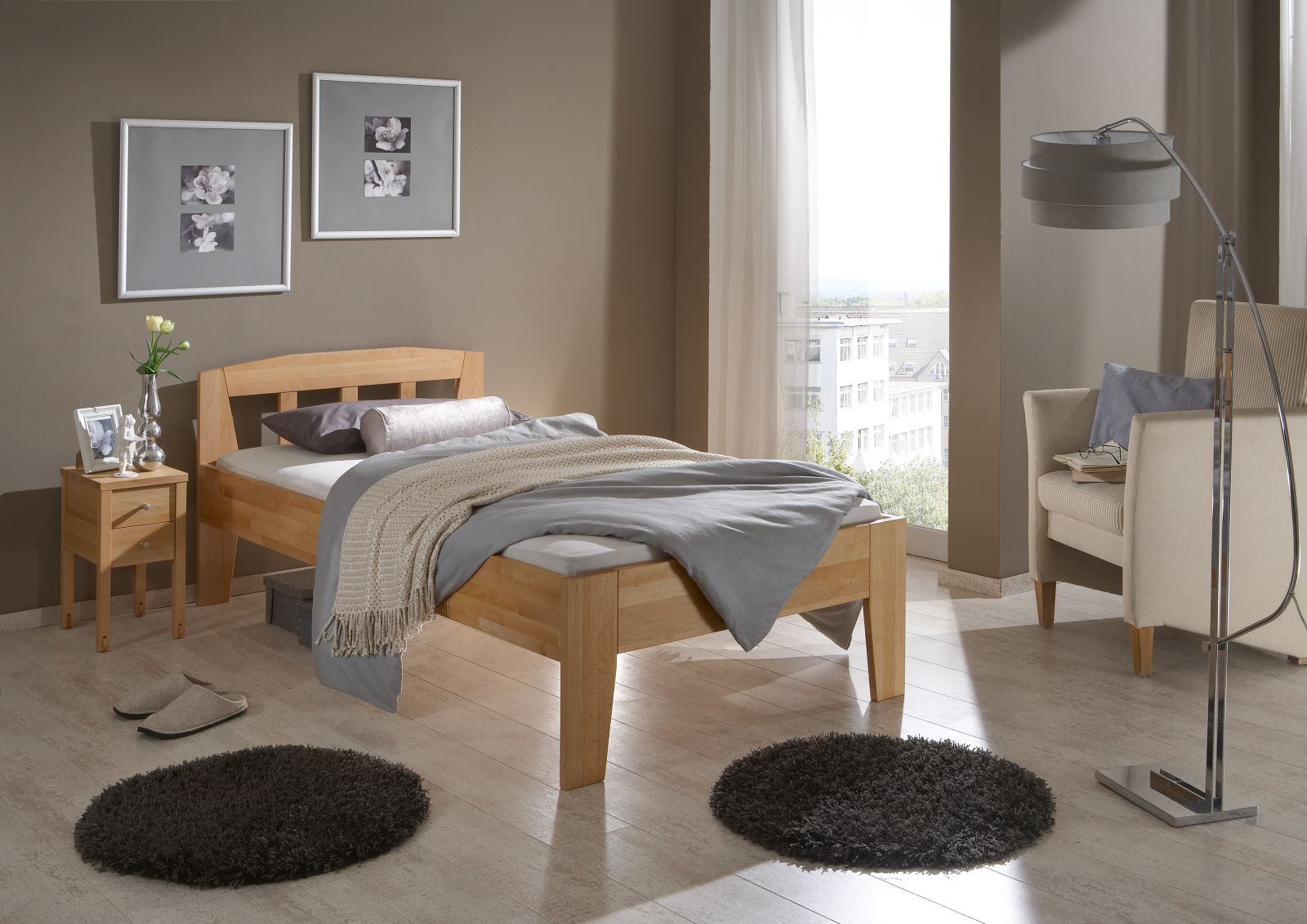 Comfortbett II mit normalem Fußteil, Buche massiv geölt, parkettverleimt