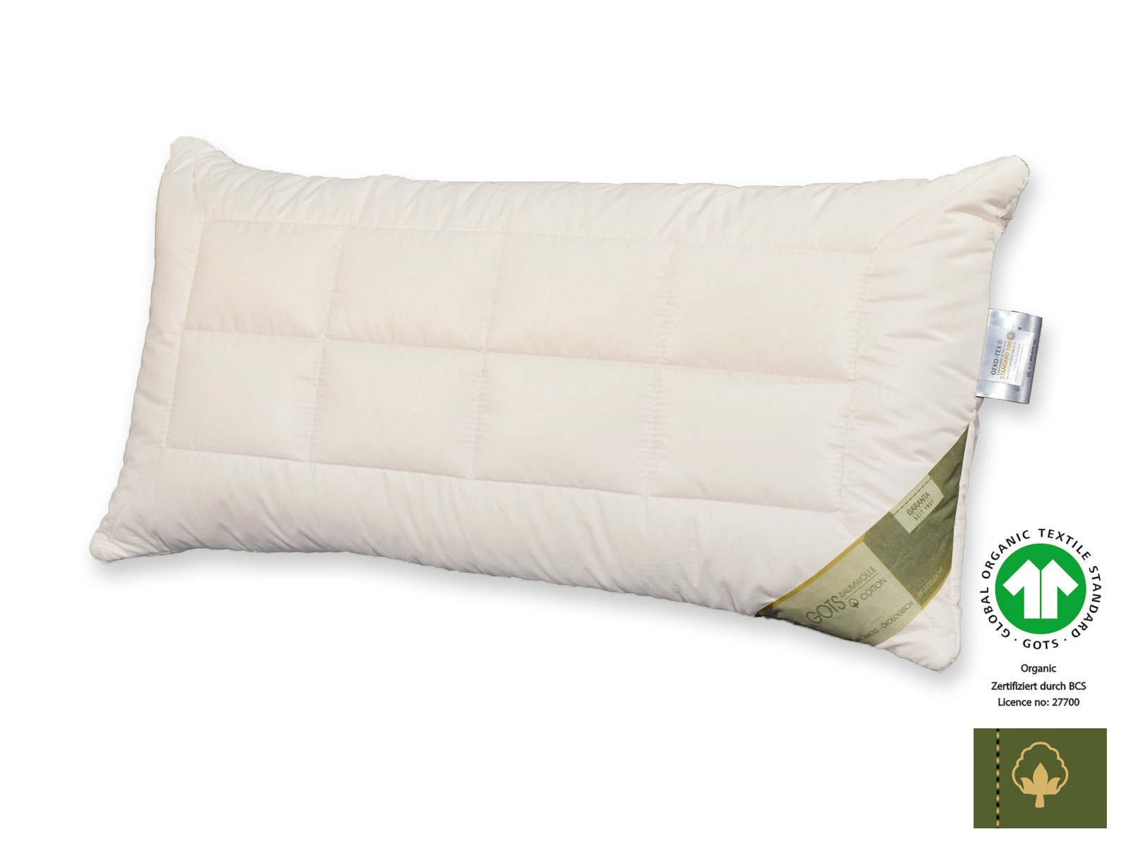 Bio-Cotton GOTS organic Kopfkissen mit Schurwollvlies, 40 x 80 cm