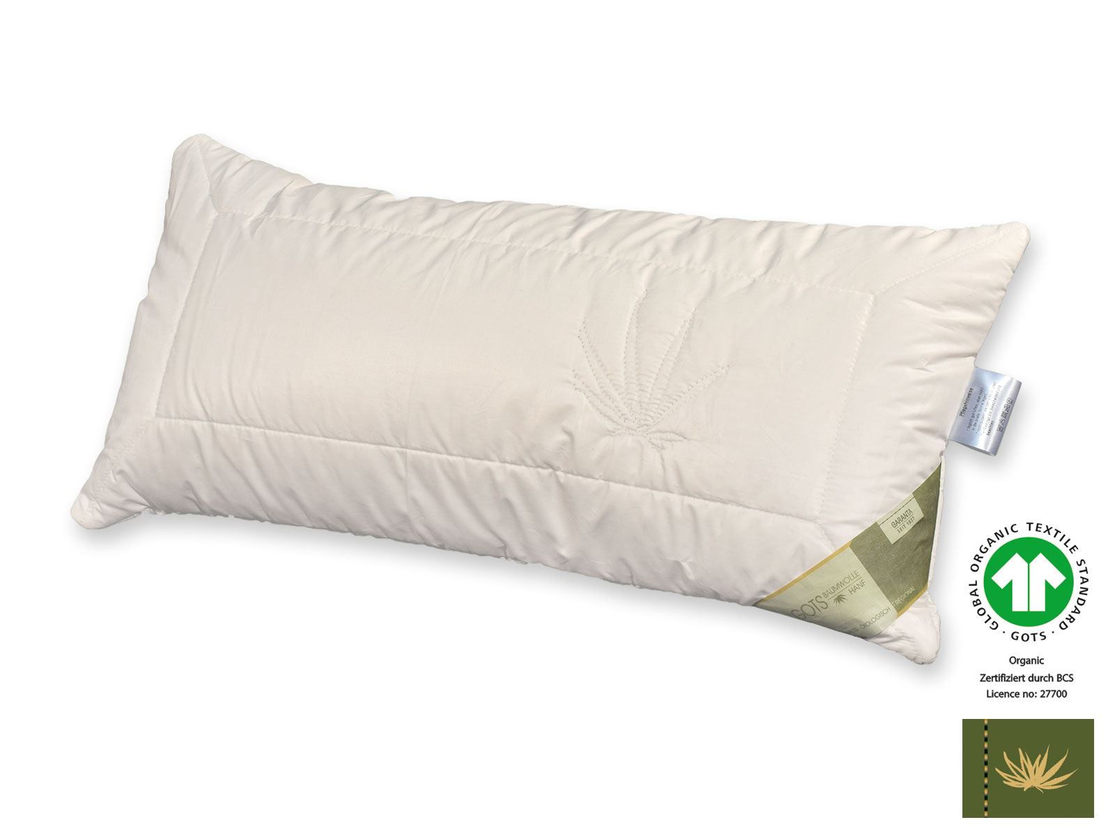 Bio-Hanf GOTSorganic Kopfkissen mit Schurwollkugeln, 40 x 80 cm