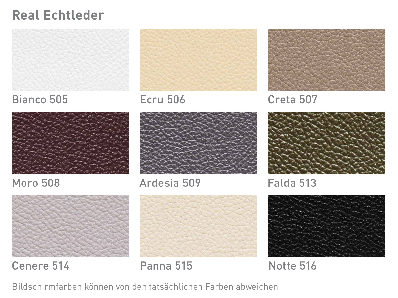 Farbkarte Echtleder Real
