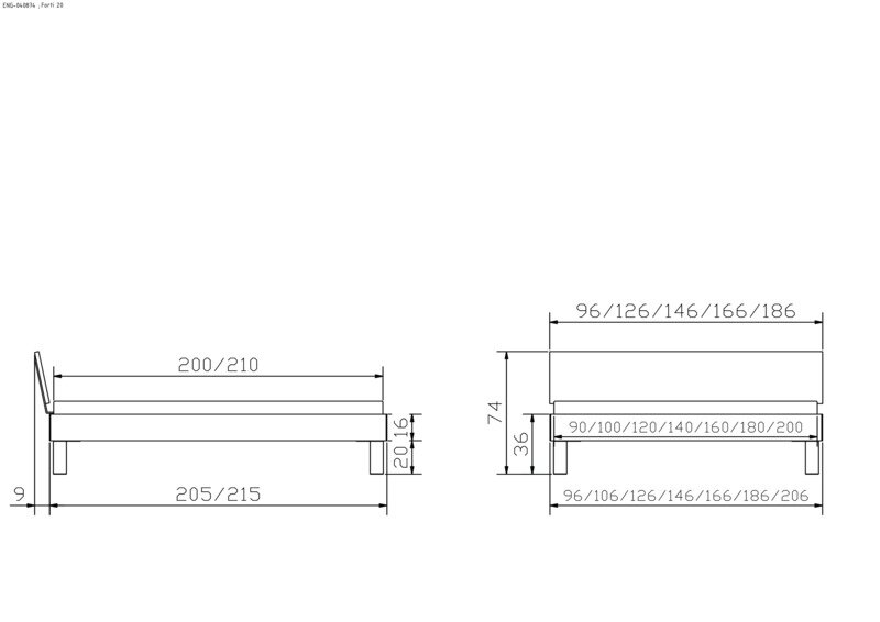 Maße bei Fußhöhe 20 cm