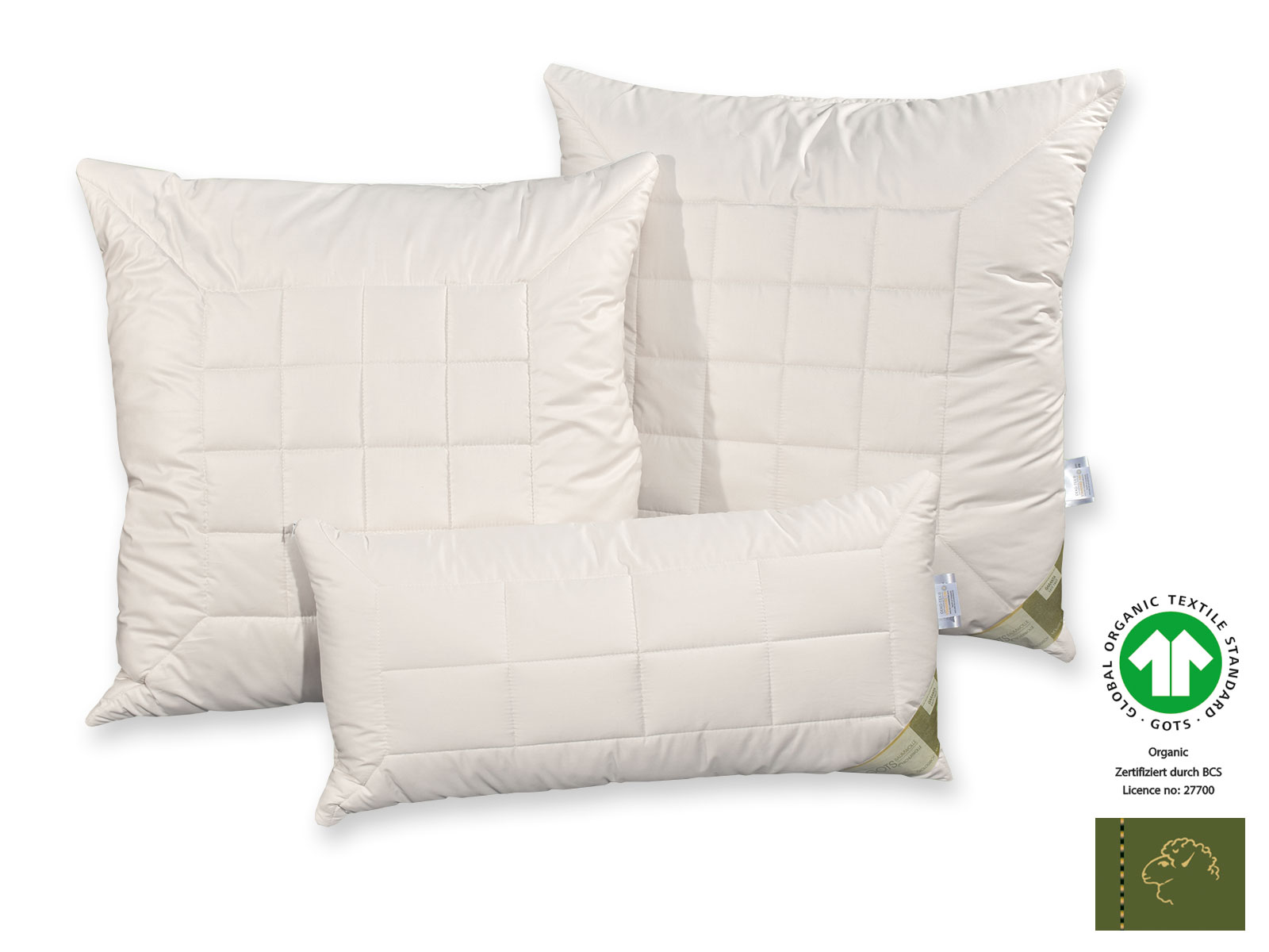 Bio-Schurwolle GOTSorganic Kopfkissen mit Schurwollkugeln, 40 x 80 cm und 80 x 80 cm