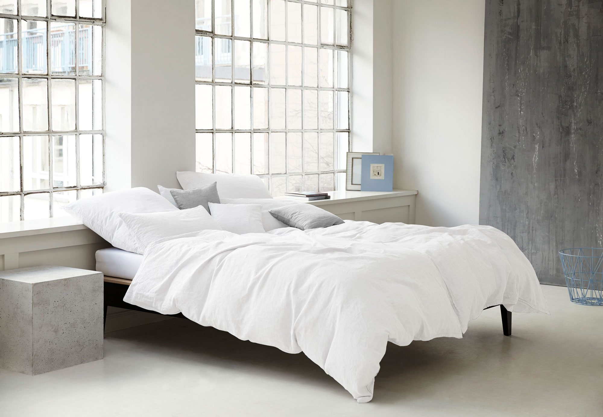 Elegante Casual Leinen Bettwäsche Pure 7062 | Reinweiss | 155 x 220 + 40 x 80 cm