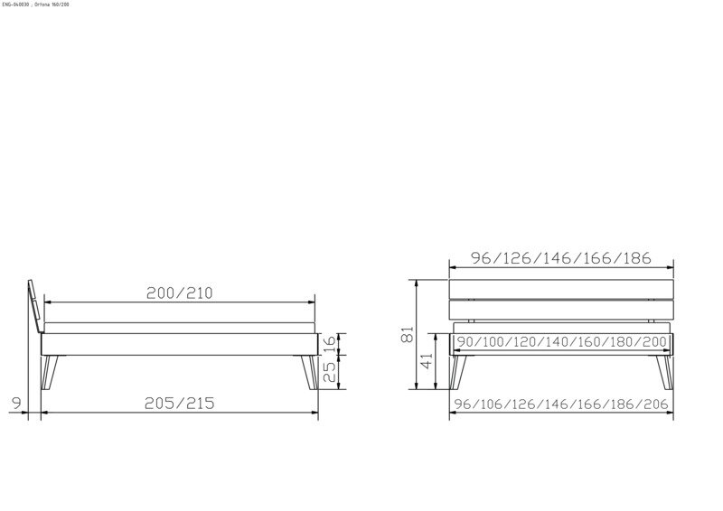 Maße bei Fußhöhe 25 cm