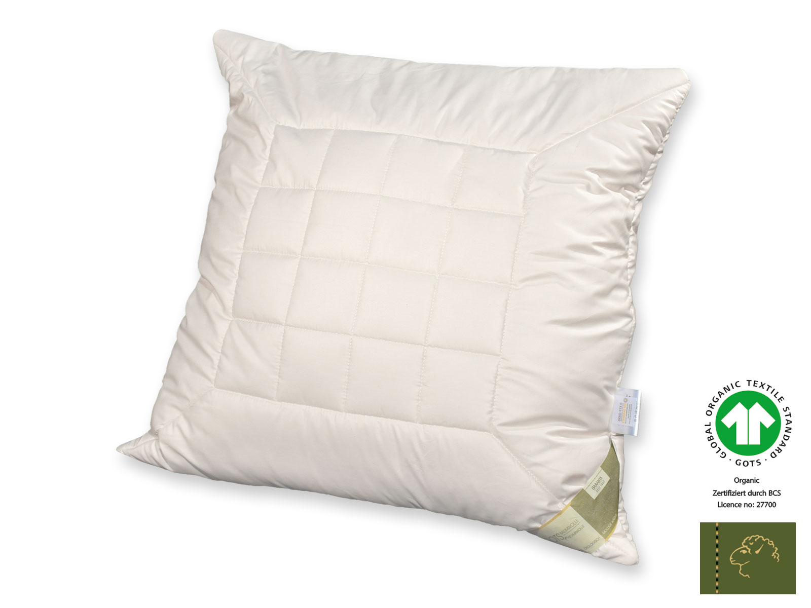 Bio-Schurwolle GOTSorganic Kopfkissen mit Schurwollkugeln, 80 x 80 cm