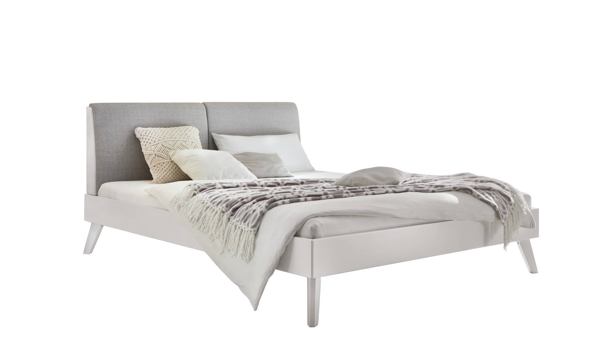 Weiß deckend, lackiert, MDF, Bezug Stoff Pepe grey 335