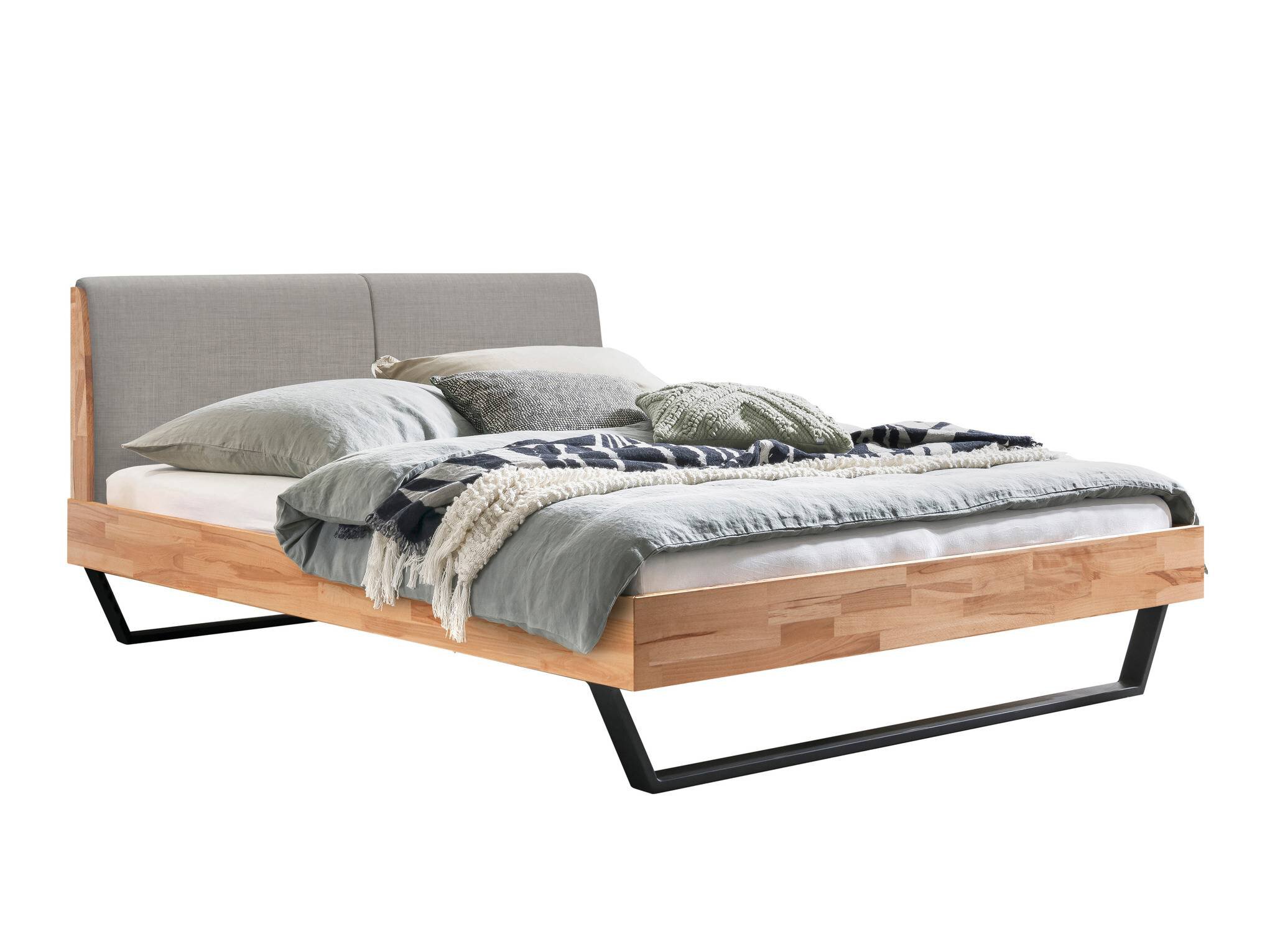 Kernbuche natur, geölt, Kopfteil Bezug Stoff Pepe Grey 335