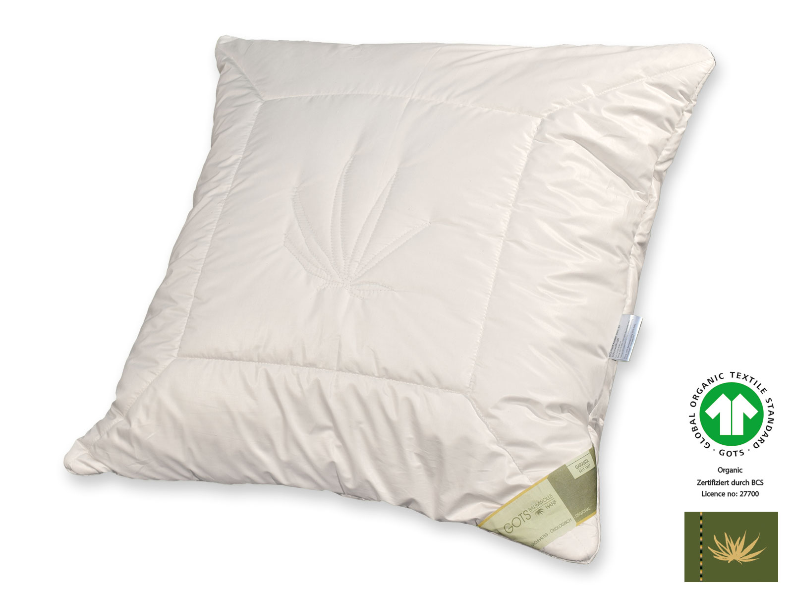Bio-Hanf GOTSorganic Kopfkissen mit Schurwollkugeln, 40 x 80 cm