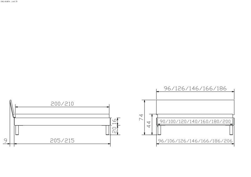 Maße bei Fußhöhe 20 cm