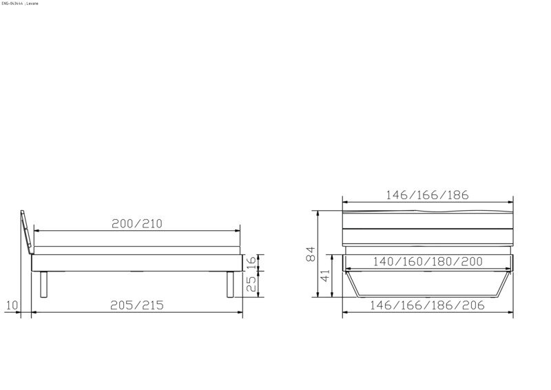 Maße bei Fußhöhe 25 cm