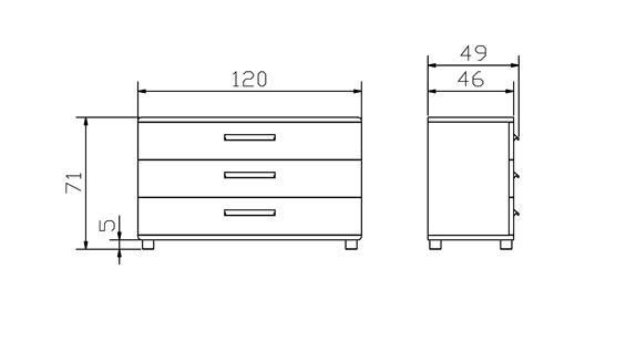 Oak-Bianco Kommode Sigma, Konstruktionsmaße