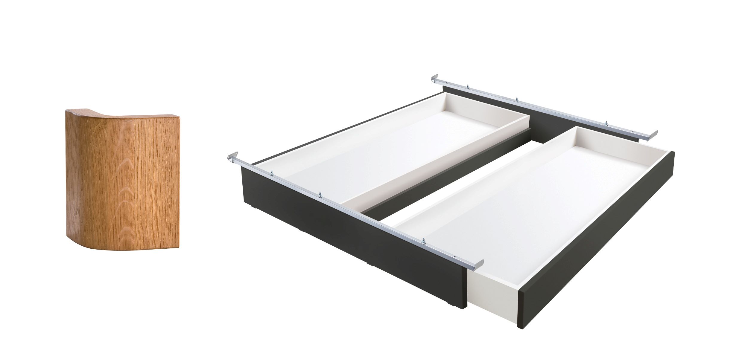 Oak-Line Lovie-Ron Box, 2 Schubladen, Buche anthracit deckend, lackiert mit Eiche natur, gebürstet, geölt