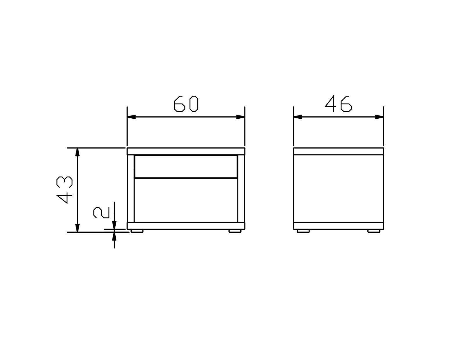 Oak-Wild Vintage Nachttisch Cubo, Konstruktionsmaße