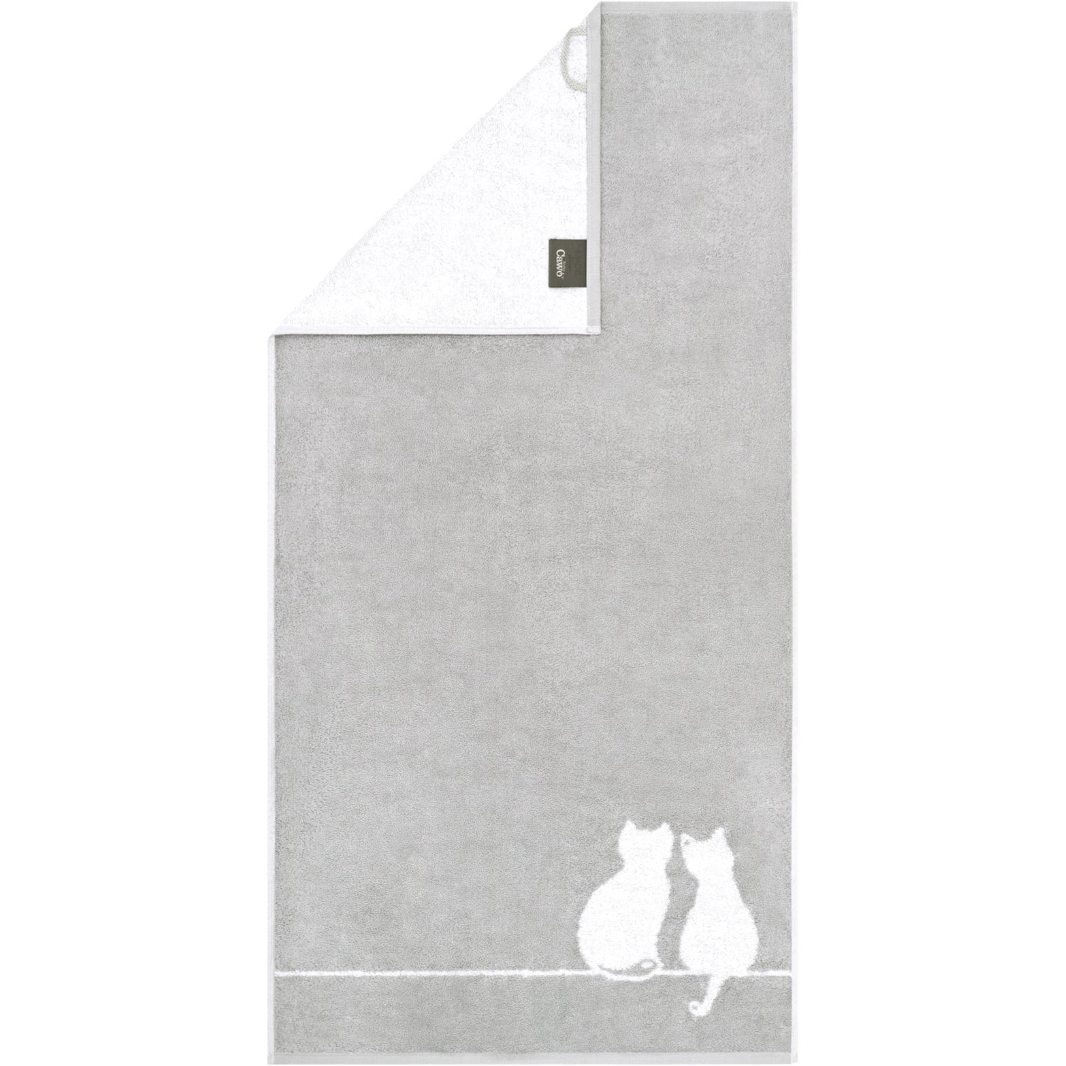 Cawö "You & Me" Handtuch (Cute Cats Edition) - Platin-Weiß