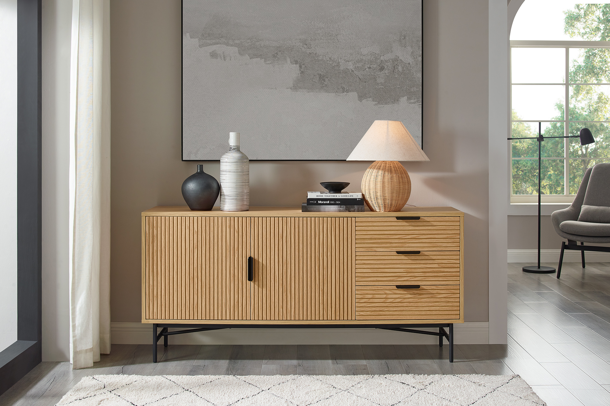 Sideboard 160 cm Eiche Echtholzfurnier 371657