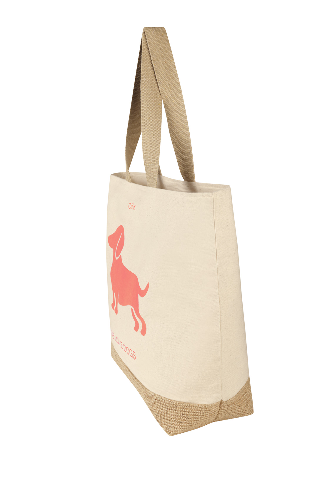 Cawö "Companion" Strandtasche (We love Dogs Edition) - natur/pink-orange