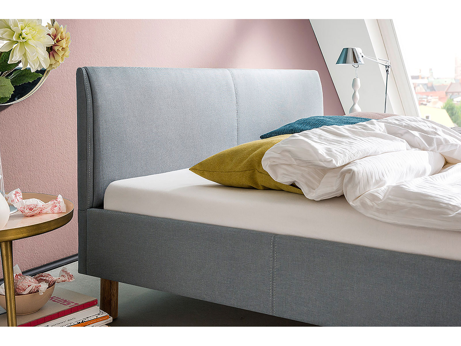 Polsterbett Lena, Farbe Eisblau, Detail