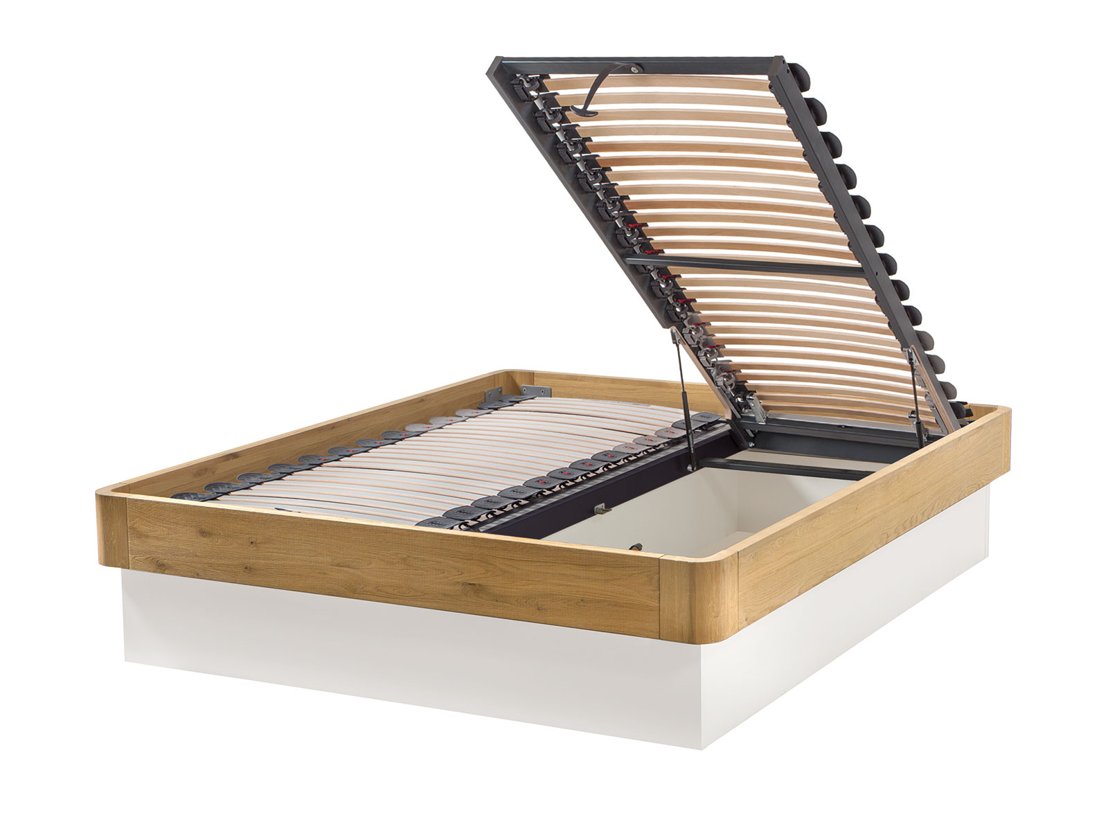 Oak-Bianco Practico-Ron Box , Breite 160 cm, Farbe Weiß mit Lattenrost Ultrafree-Lift KF (nicht im Lieferumfang enthalten)