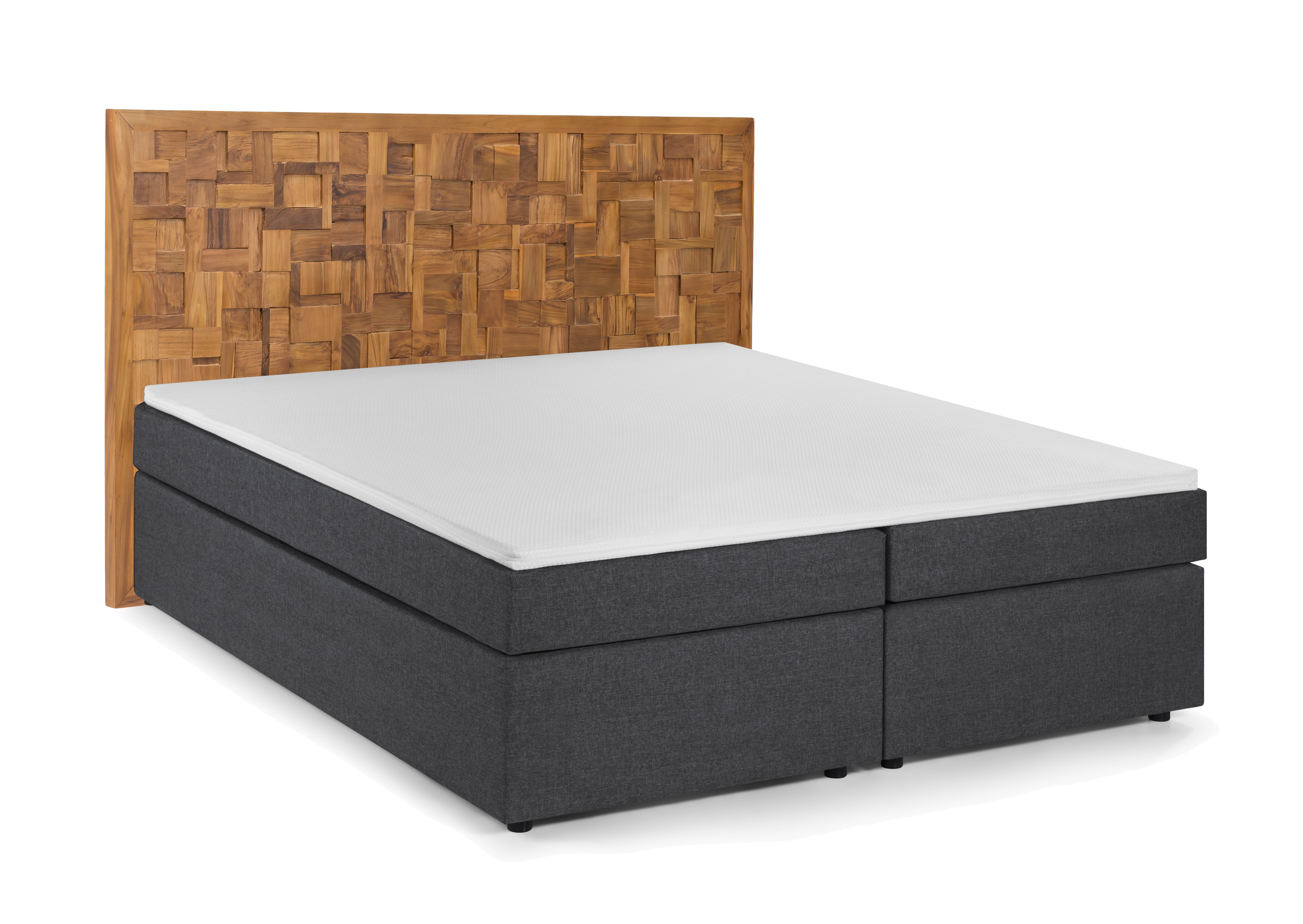 THIS & THAT Boxspringbett mit Holz-Mosaik-Kopfteil 18006-03