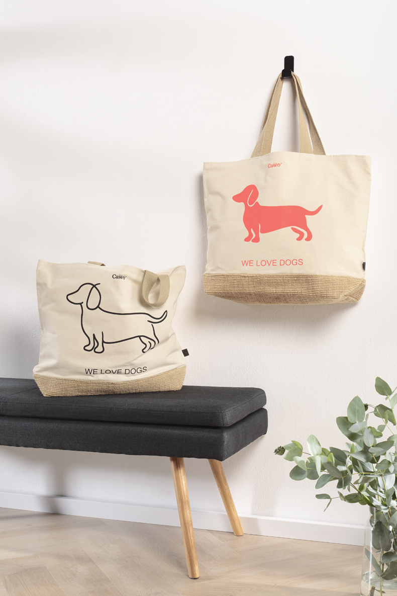 Cawö "Companion" Strandtasche (We love Dogs Edition) - natur/pink-orange