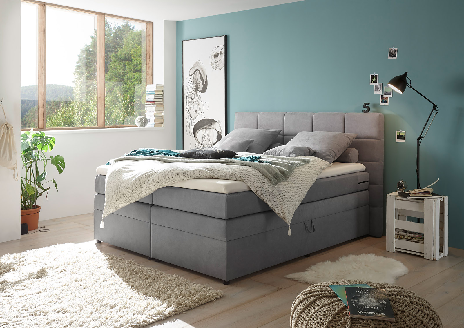 Boxspringbett Tacoma 4, Gr. 1601/80 x 200 cm, Farbe light Grey