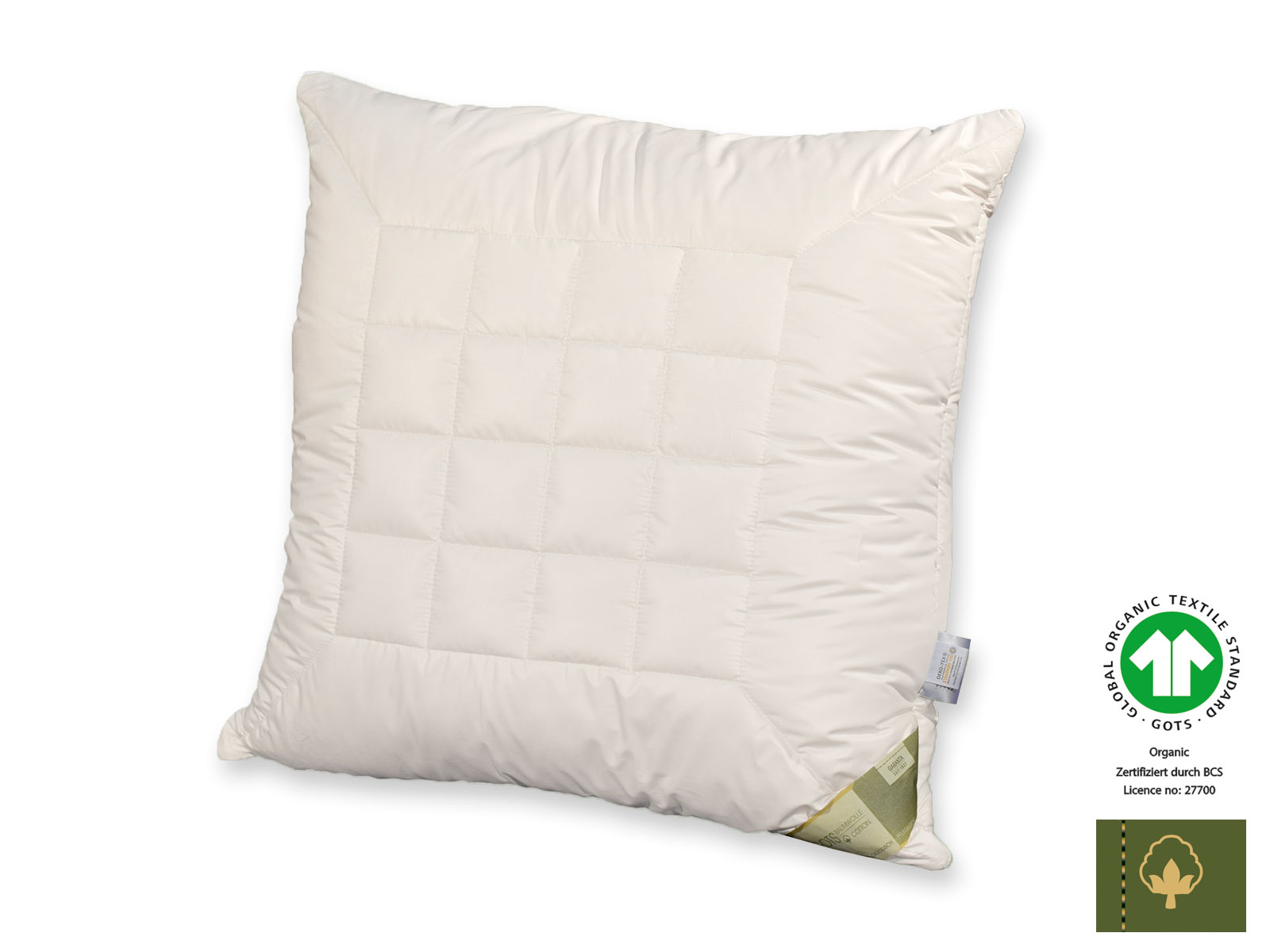 Bio-Cotton GOTS organic Kopfkissen mit Schurwollvlies, 80 x 80 cm