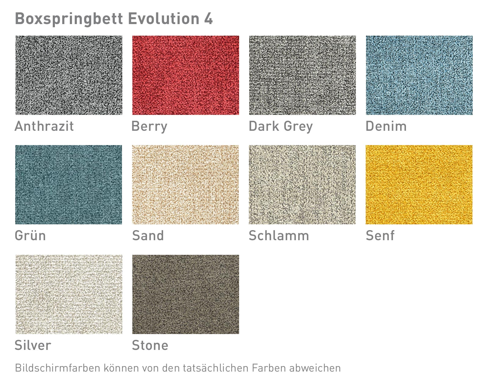 Boxspringbett Evolution 4 mit Motor, Farbkarte