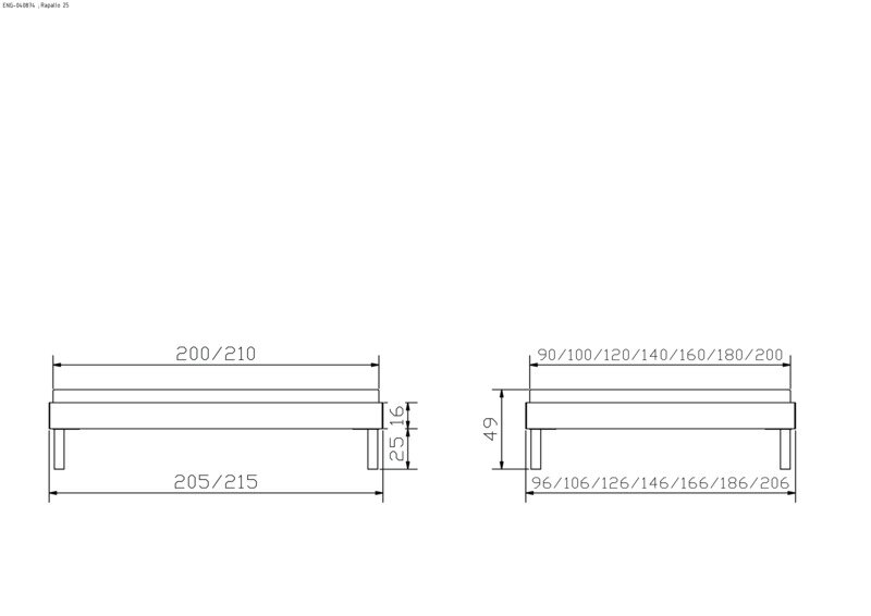 Maße bei Fußhöhe 25 cm