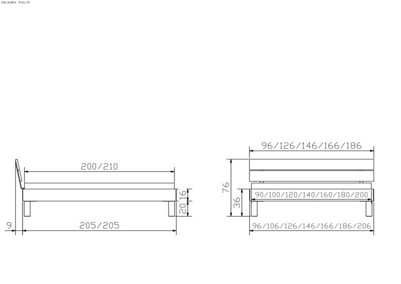 Maße bei Fußhöhe 20 cm