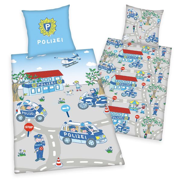 Herding Renforcé Kinder-Wendebettwäsche Polizei 44512-28, 135 x 200 + 80 x 80 cm