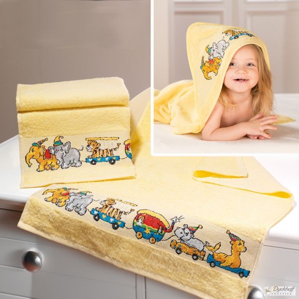 Dyckhoff Kinderfrottierserie Kapuzentuch Zirkus, Gelb 100 x 100 cm