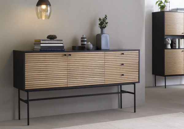 Sideboard Schwarz/Eiche Echtholzfurnier 395875