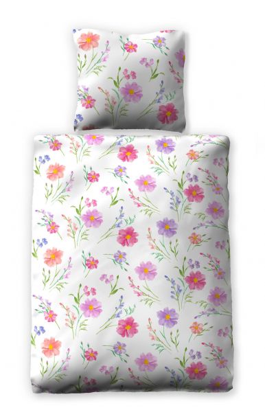 Prinz Satin Bettwäsche Pink Flowers 135x200 cm