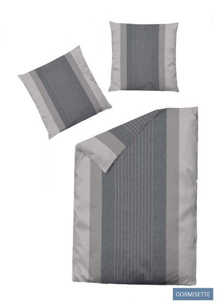 Dormisette Melange-Flanell Bettwäsche Q586 Dessin 4144, Anthrazit-Silber 200 x 200 + 2 x 80 x 80 cm