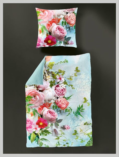 Bierbaum Mako-Satin Wendebettwäsche Roses 5155, Pink 135 x 200 + 80 x 80 cm