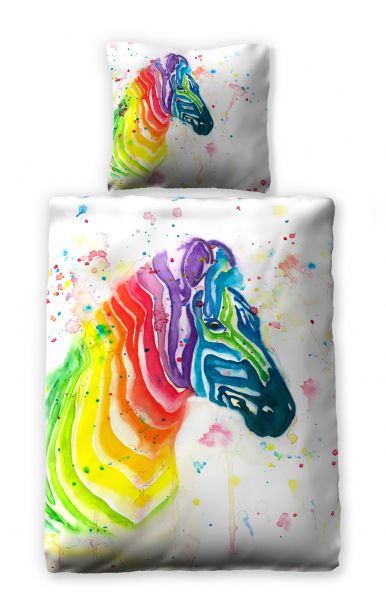 Prinz Satin Bettwäsche Rainbow Zebra 135 x 200cm