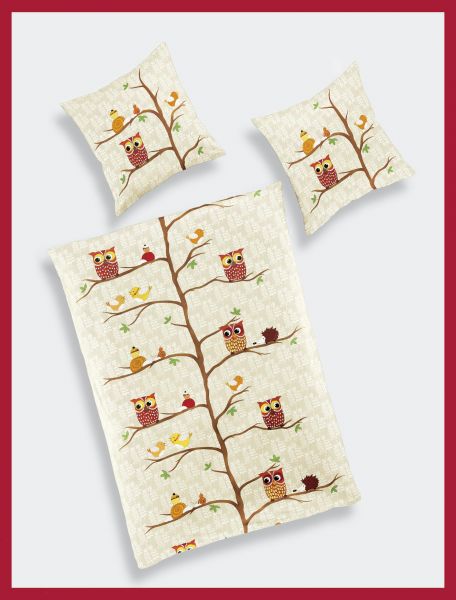 Bierbaum Kinder-Biber-Bettwäsche Eulen 2361, 135 x 200 cm