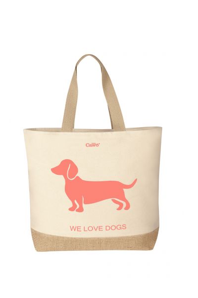 Cawö "Companion" Strandtasche (We love Dogs Edition) - natur/pink-orange