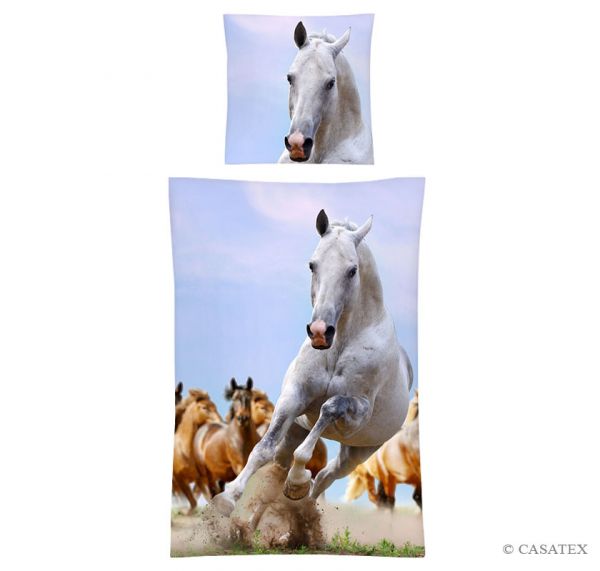 Casatex Renforcé Bettwäsche Cheval, Blau-Weiß 135 x 200 + 80 x 80 cm