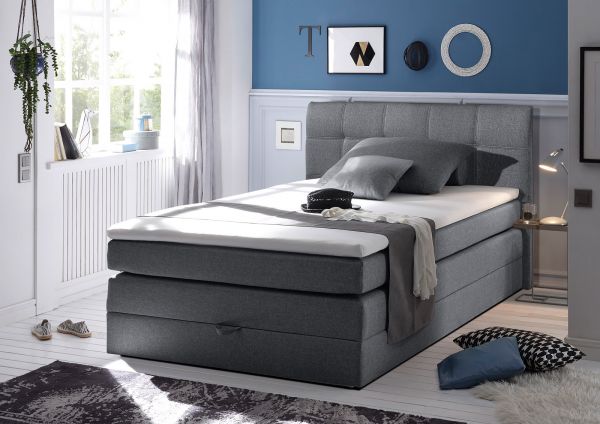 Boxspringbett New Bedford 3, 120/140 x 200 cm, Farbe Anthrazit