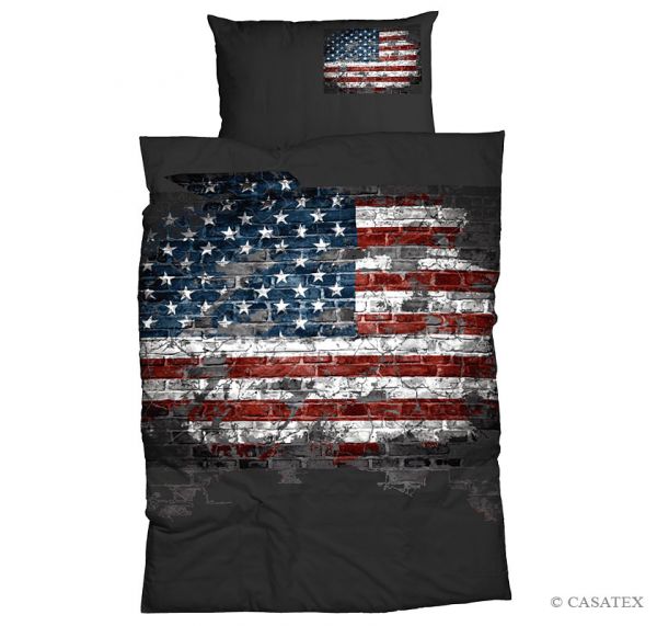 Casatex Renforcé Bettwäsche American Flag, Grau 135 x 200 + 80 x 80 cm