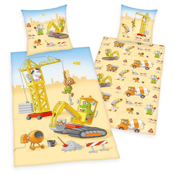 Herding Renforcé Kinder-Wendebettwäsche Baustelle 44512-27, 135 x 200 + 80 x 80 cm