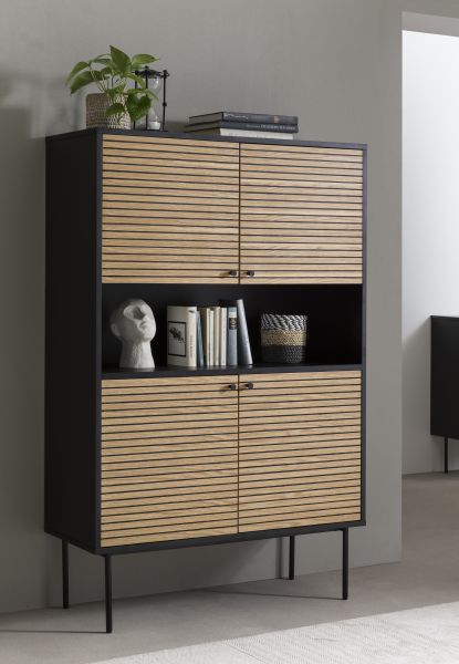 Highboard Schwarz / Eiche Echtholzfurnier 395912